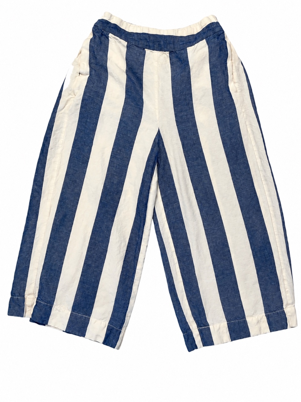 Madewell Blue & White Striped linen blend Capris size small